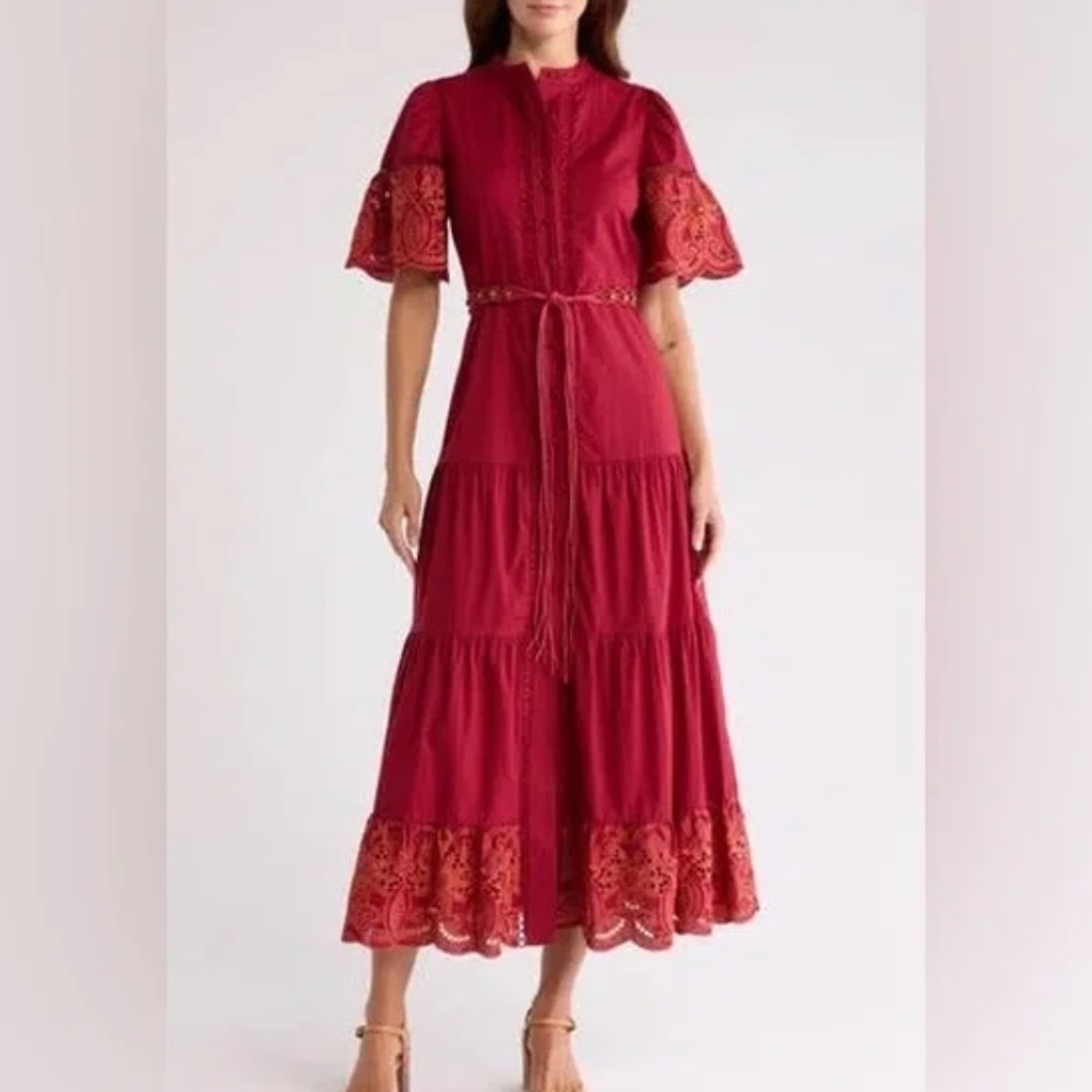 Love By Design Red Maxi Dress with Lace Trim